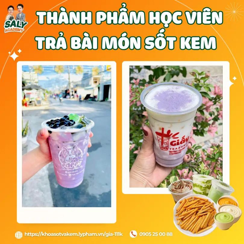 Ảnh thành phẩm học viên trả bài món sốt kem kèm đánh giá 5 sao
