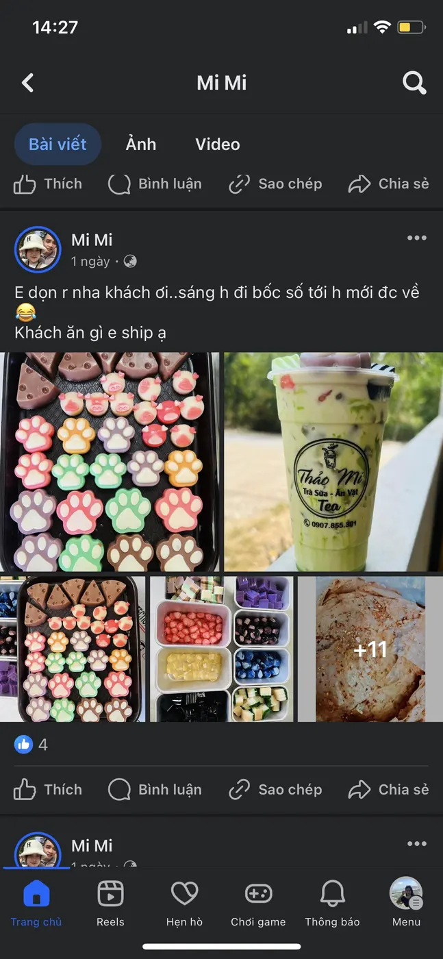 Ảnh chụp màn hình học viên khoe các món đã bán tại quán sau khóa học